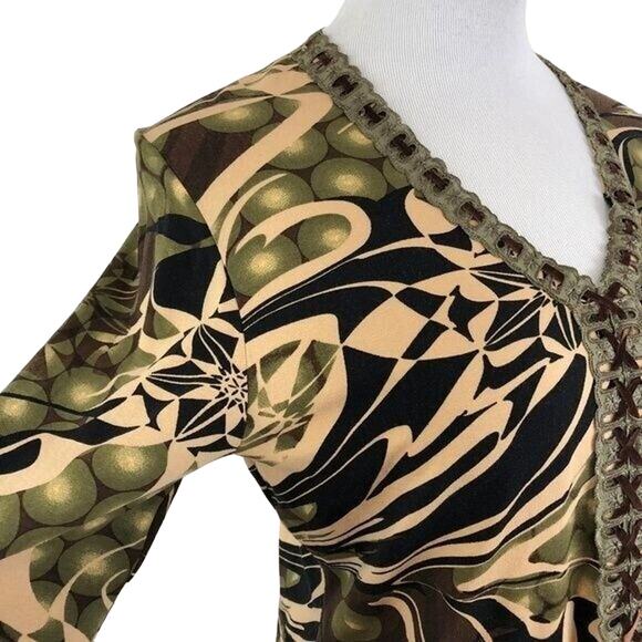 Viola Jersey Stretch V Neck Geometric Top Long Sleeves Pullover Size Large - Picture 8 of 8